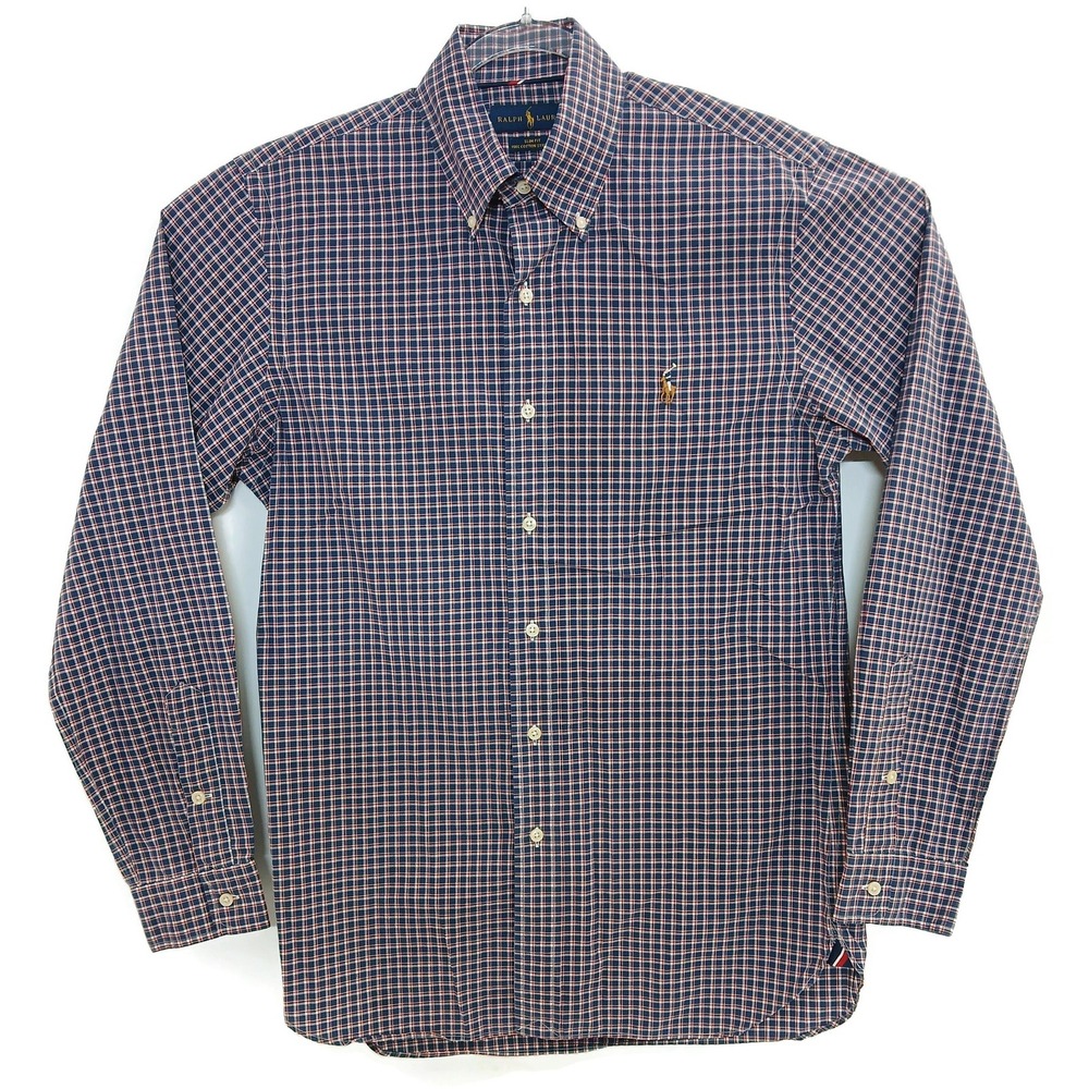 Ralph Lauren Shirt Mens Medium Blue Red‎ Plaid Slim Fit Button Down Long Sleeve